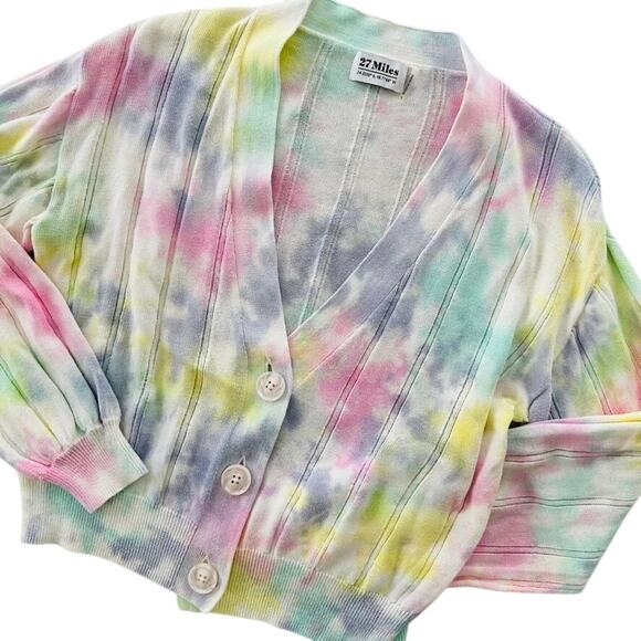 27 Miles Malibu Keaton Rainbow Dye Cardigan Sweater Small Cotton - Picture 3 of 8